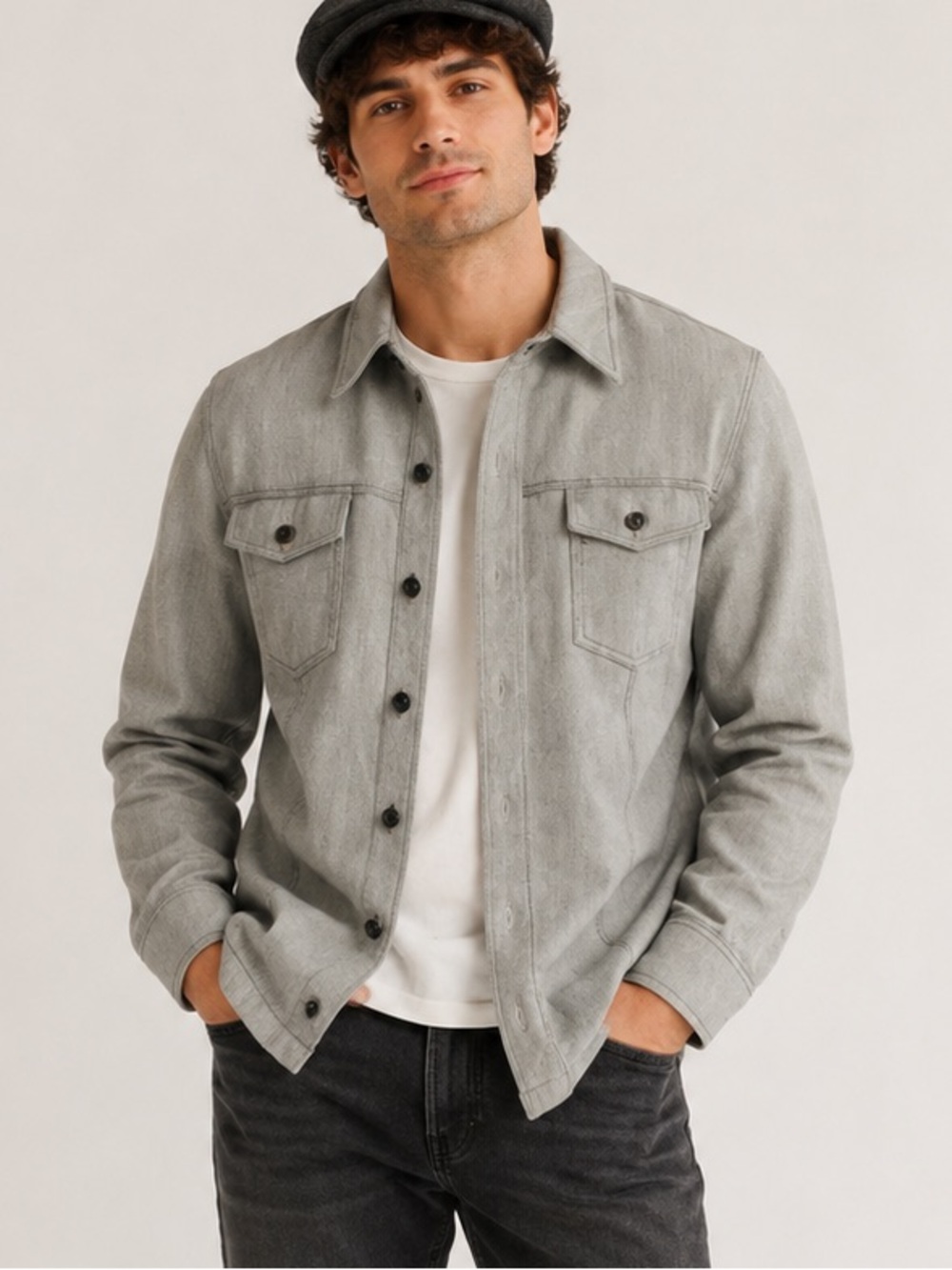 60s Vintage Peters Whaler Mens Small Button Up Long Sleeve Shirt Jacket Gray